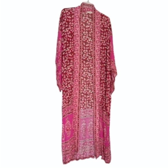 Spell & The Gypsy Delirium Floral Maxi Kimono in Red Coral - Picture 6 of 13